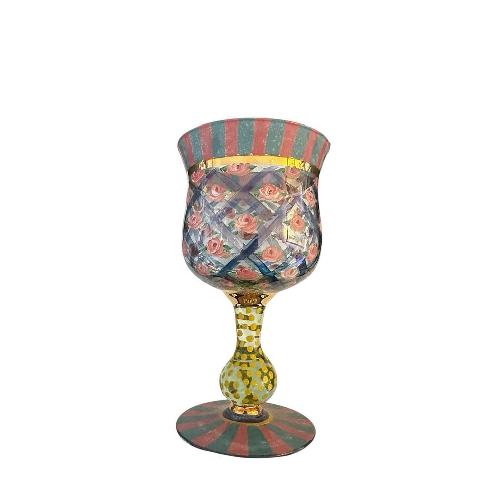 Mackenzie Childs 1991 Circus Tall Water Goblet Rose Arbor New With Tags - Picture 2 of 6